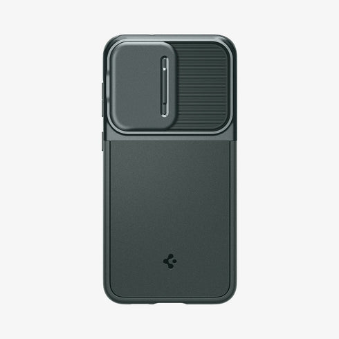 ACS05639 - Galaxy S23 Ultra Case Optik Armor in black showing the back with lens protector slot open